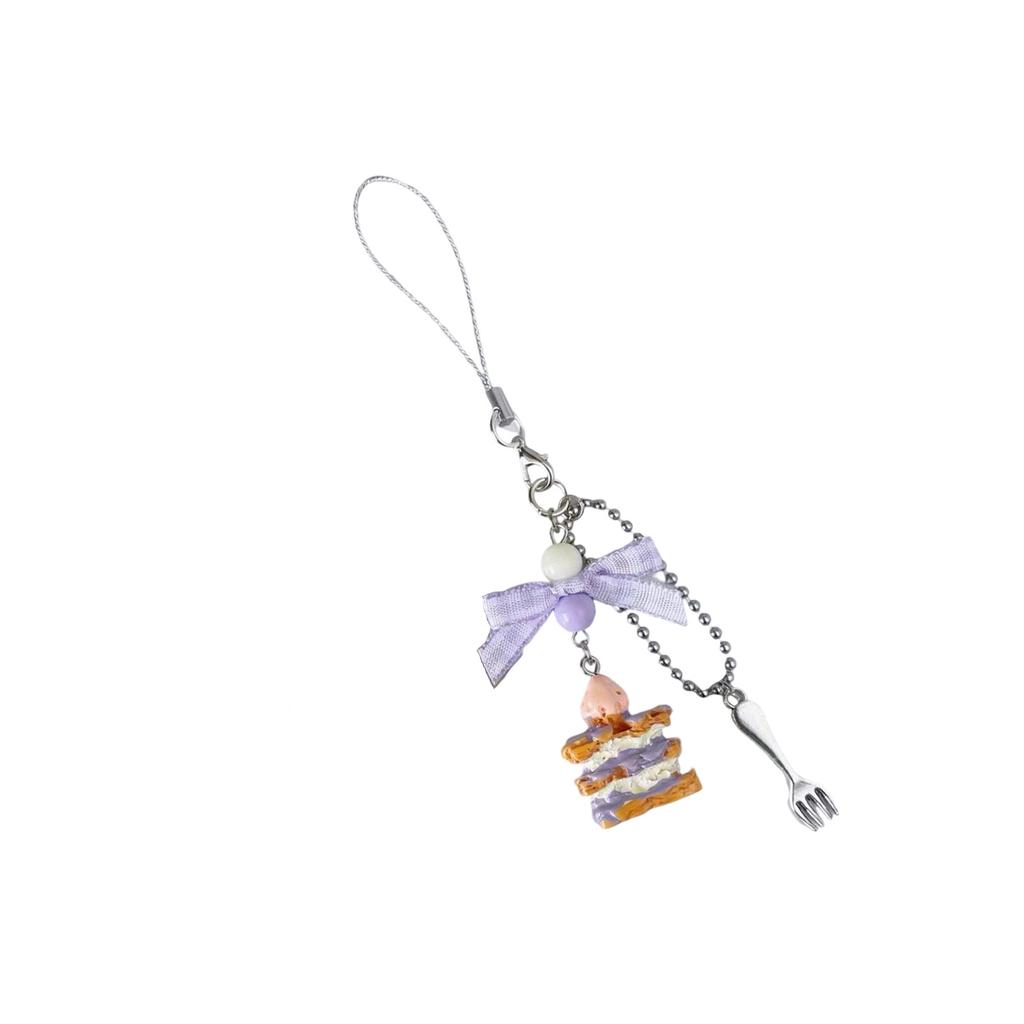 Creative Taro Purple Cream Napoleon Phone Keychain Handmade Beaded Accessory for Women Gift Ideas