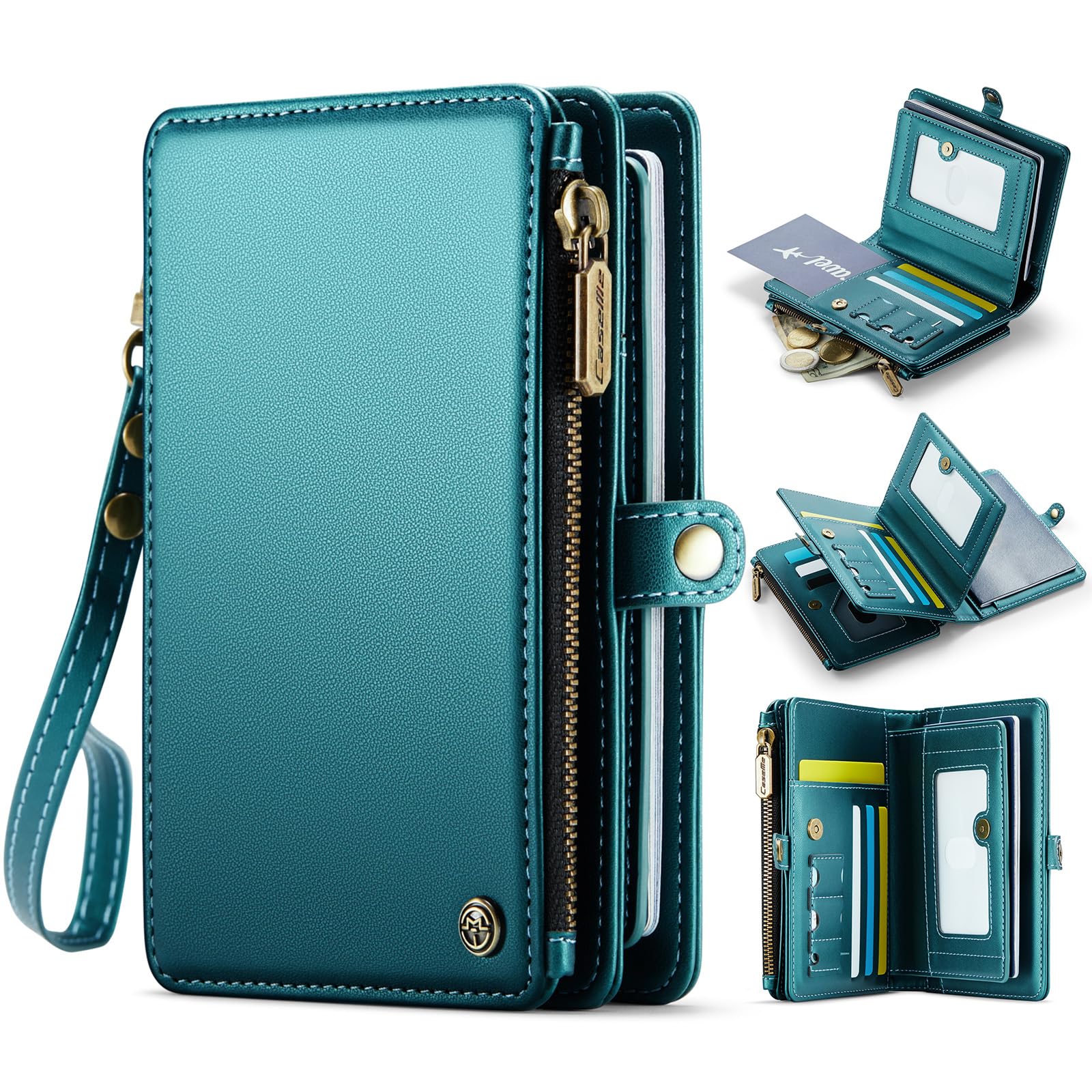 

XIMAND Passport Holder Wallet Bag with 11 Card Slots and Passport Photo RFID Wristlet Travel Green Pocket, Pocket, Zippered, Blocking, Strap, Bag,