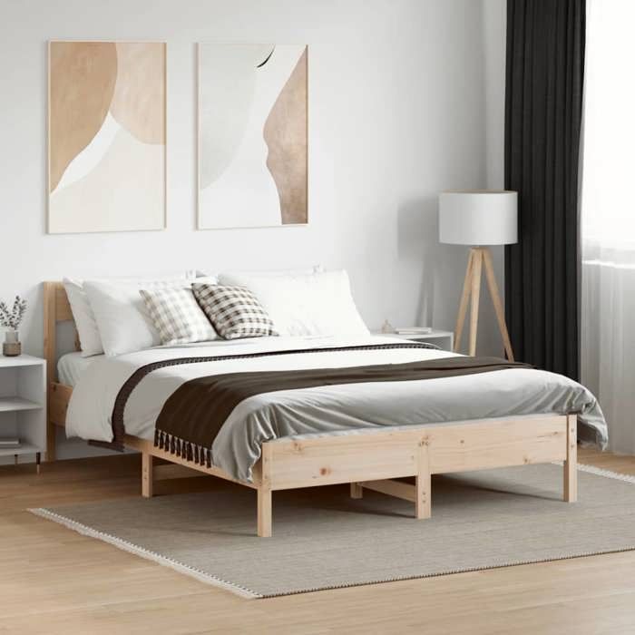 VidaXL Bed Frame with Headboard 140x200 Cm Solid Pine Wood 842646