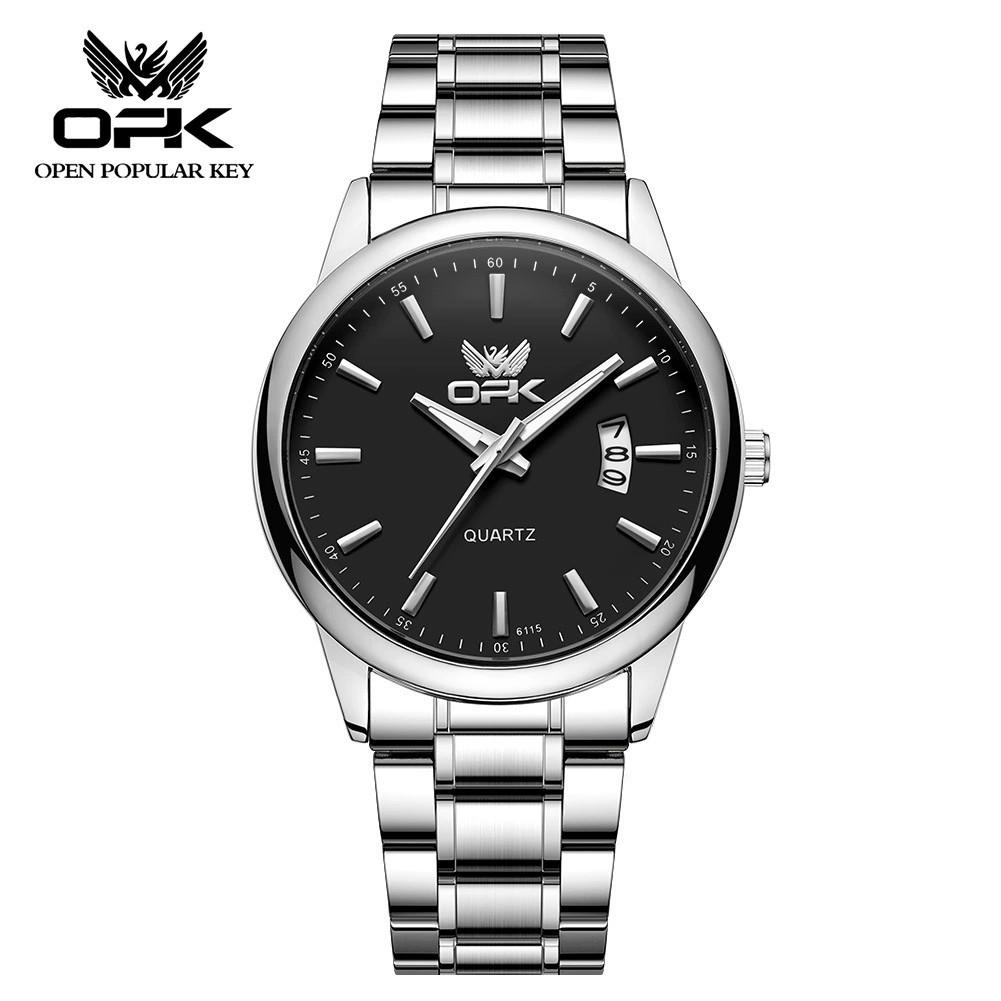 OPK 6010 Men's Quartz Watch Steel  Chain Calendar Display With Luminous Waterproof Oval Case Minimalist Watches Men
