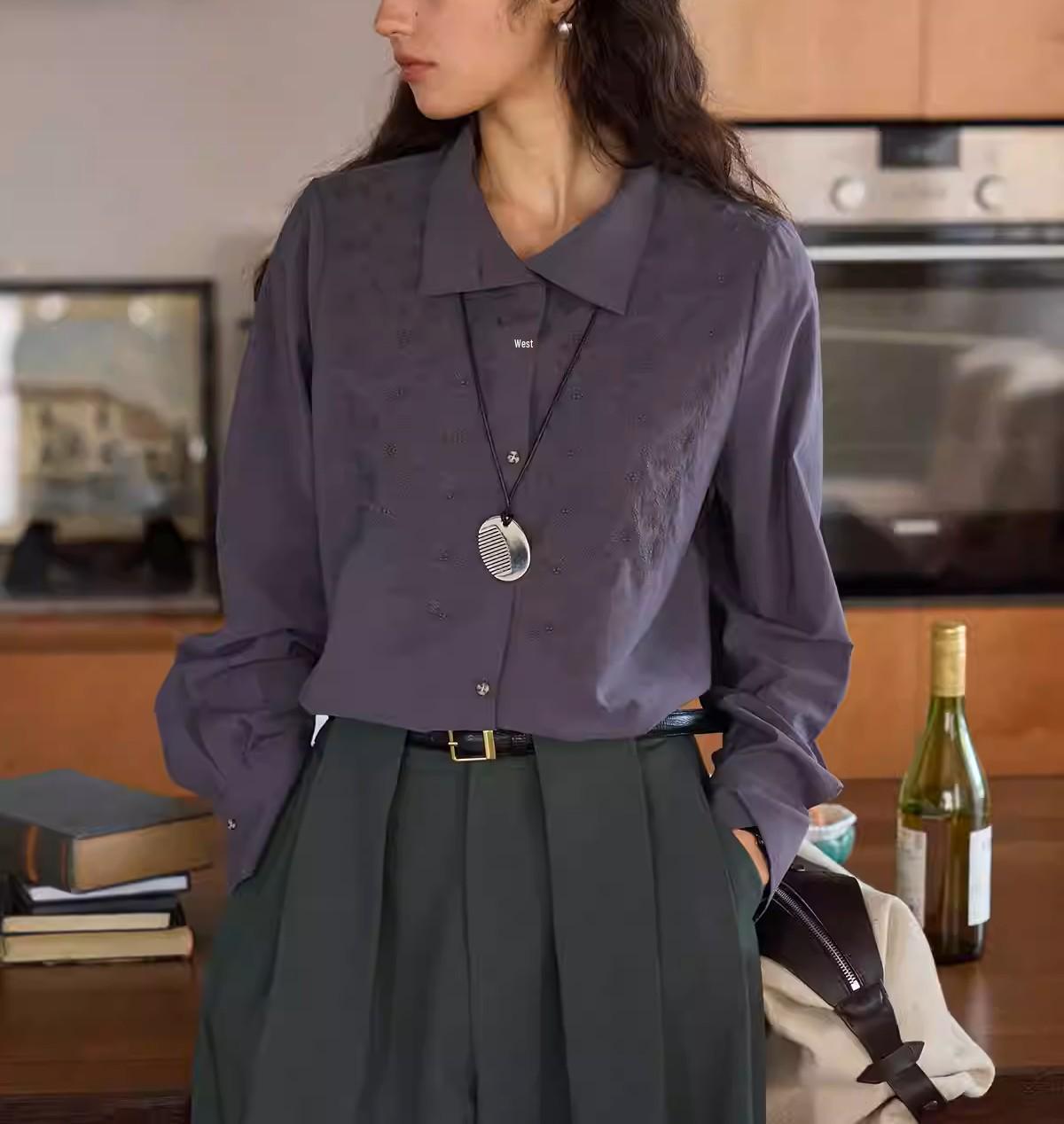 

Solighter Women s Retro Embroidered Long Sleeve Shirt - Spring 2026 Extra Large лаванда фіолетовий колір