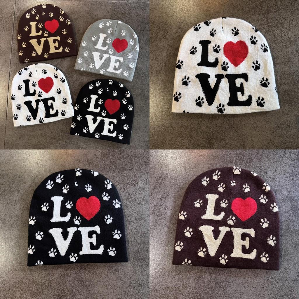 Love Letter Pattern Beanie Knitted Hat For Warm Winter Cap Breathable Fashion