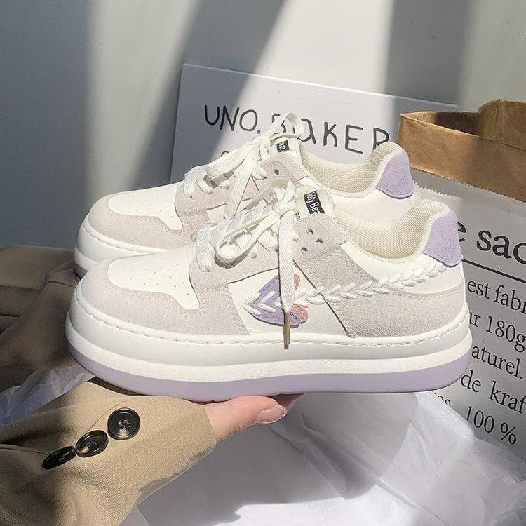 Levandulové fialové bílé boty pro ženy Nové studentské pohodlné a neformální boty s velkou hlavou Boty se speciálním designem