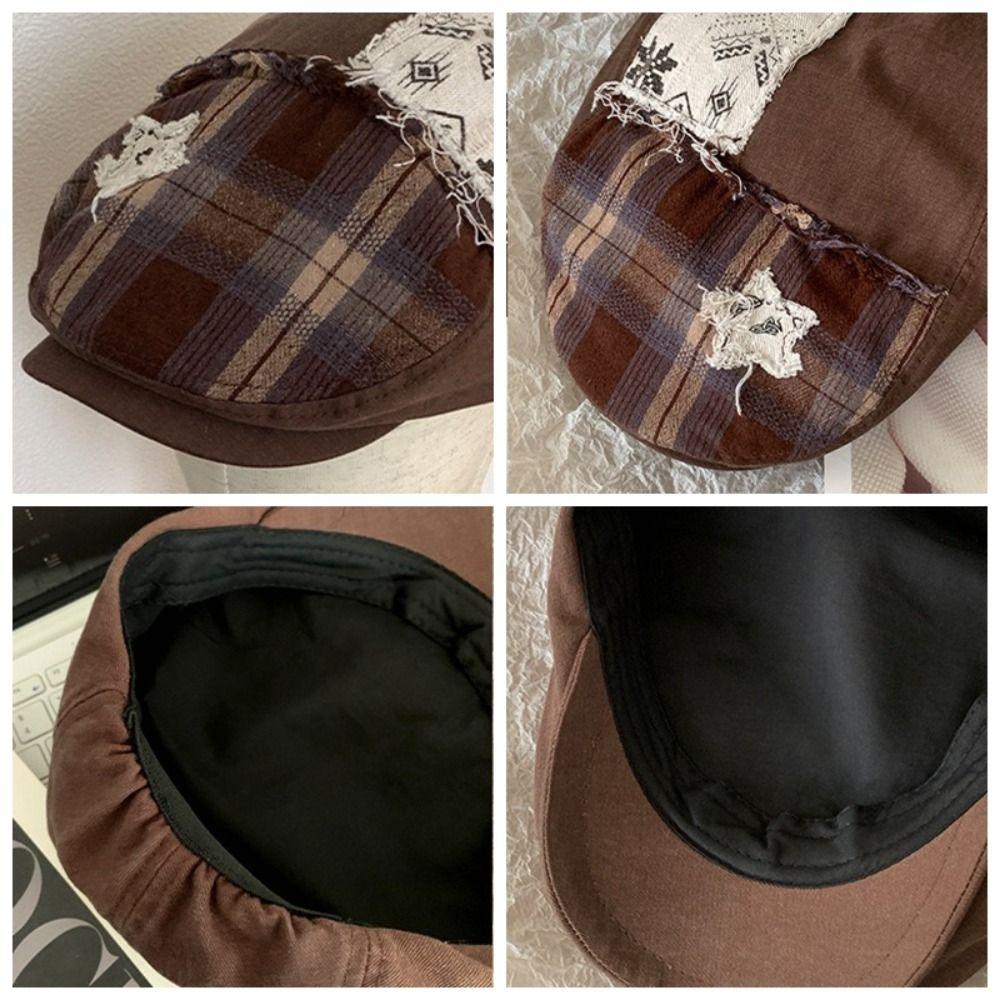 Y2k Star Plaid Beret American Painter Cap Casual Newsboy Cap  Spicy Girls