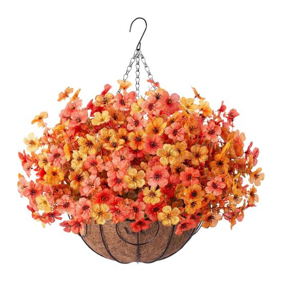 Künstliche Blumen Hängekorb Kunstblumen mit Eukalyptusblättern Hängepflanzer Enthält Blumen für Frühling Sommer Veranda Garten Terrasse