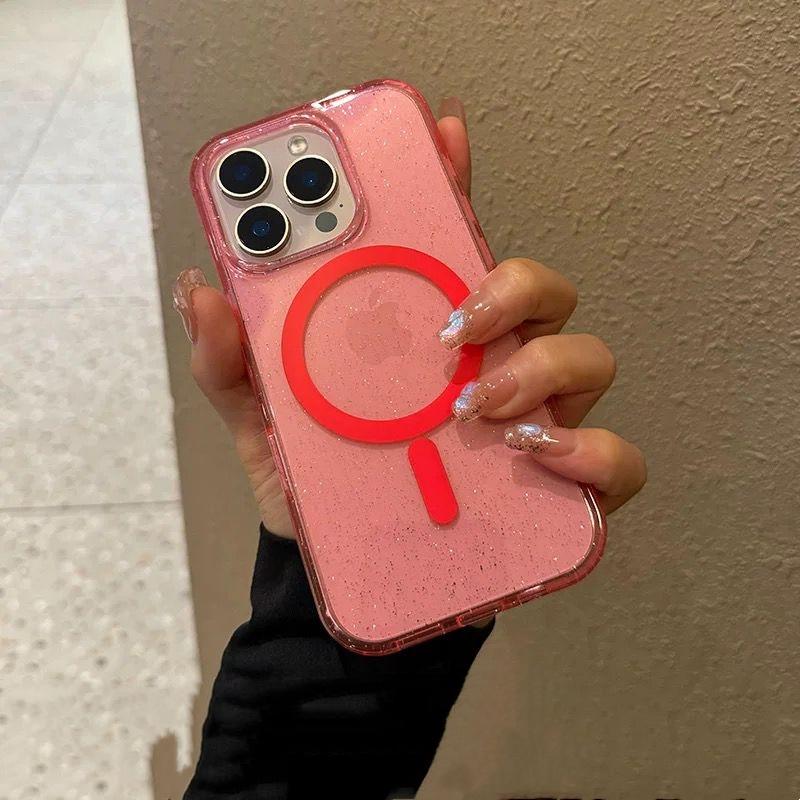 Bling Glitter Magnetic Case for iPhone 16 15 14 Plus 13 12 Pro Max Clear Hard Acrylic For Magsafe Wireless Charging Cover