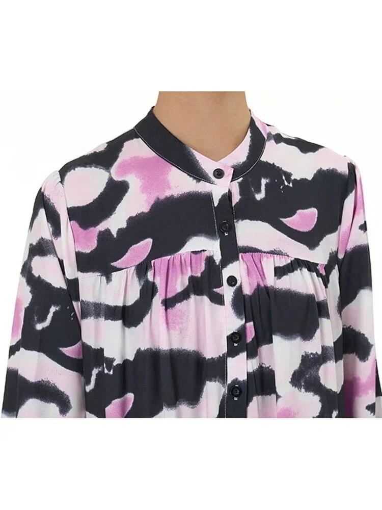 Xitao Dámské ležérní šaty s dlouhým rukávem a volným potiskem, patchworkovým stojáčkem, HQQ2080