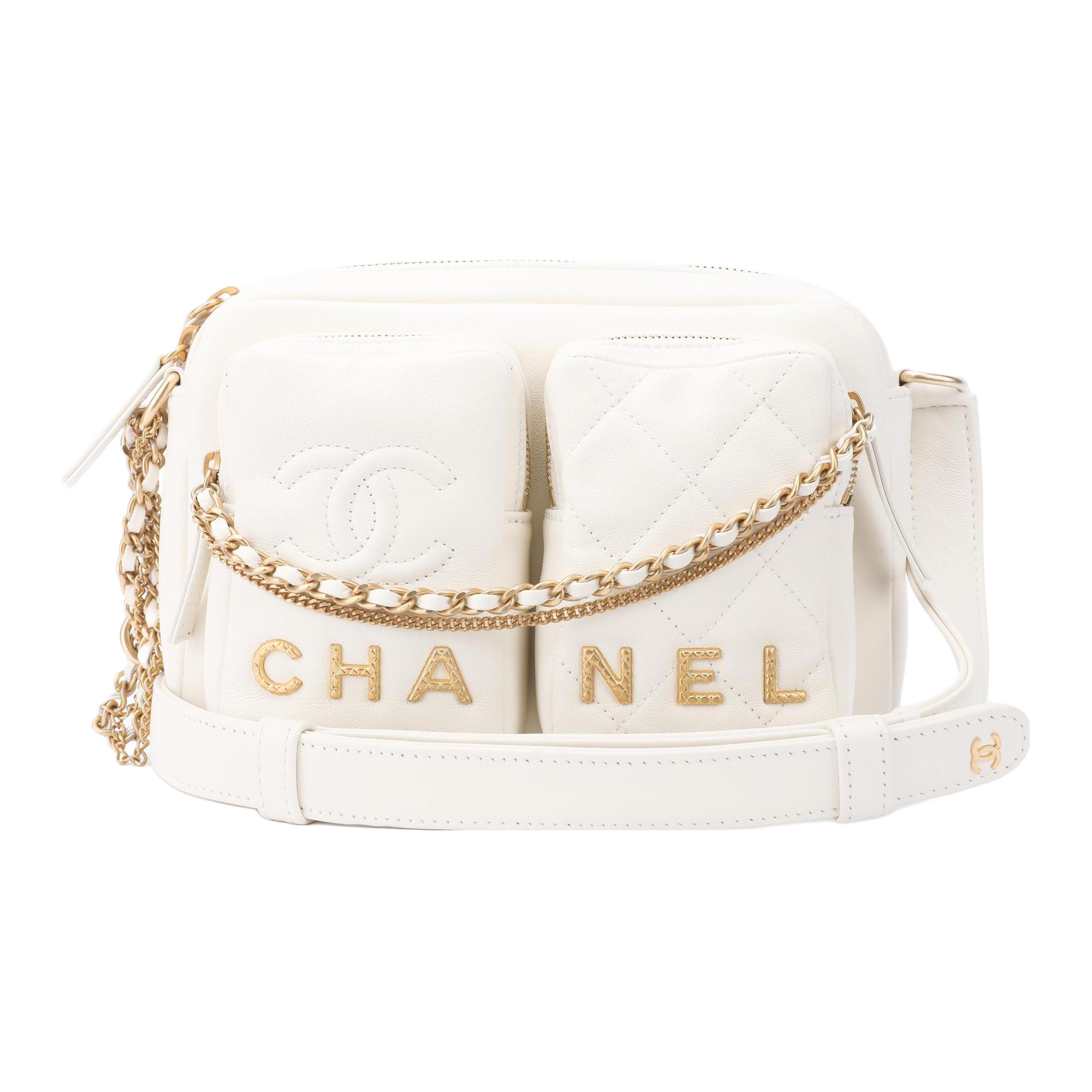 

Chanel 22c Metal Chain Double-Pocket Leather Chain Diamond Pattern Cowhide Camera Bag Messenger Bag Hippie Bag Shoulder Messenger Bag Gift Set(Basic Set+Box+Shopping Bag) білий
