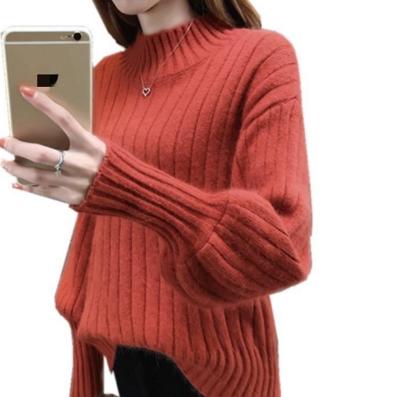 Einfarbiger Damenpullover, lockerer Rollkragenpullover, warm, einfarbig, elastischer Pullover, Strickwaren, halbhoher Kragen