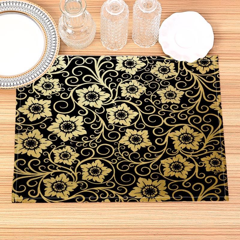 

Home Decor Black Gold Print Linen Dining Table Mats Alphabet Kitchen Placemat 30X45cm Coasters Pads Bowl Cup Mat 2pcs 30x45cm