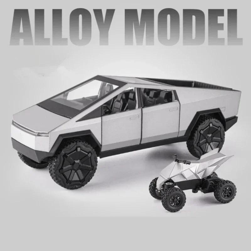 CJEY4 1:24 Tesla Cybertruck Pickup Alloy Car Model Diecasts Metal Toy Off-road Vehicles Car Model Simulation Sound and Light Kids Gift