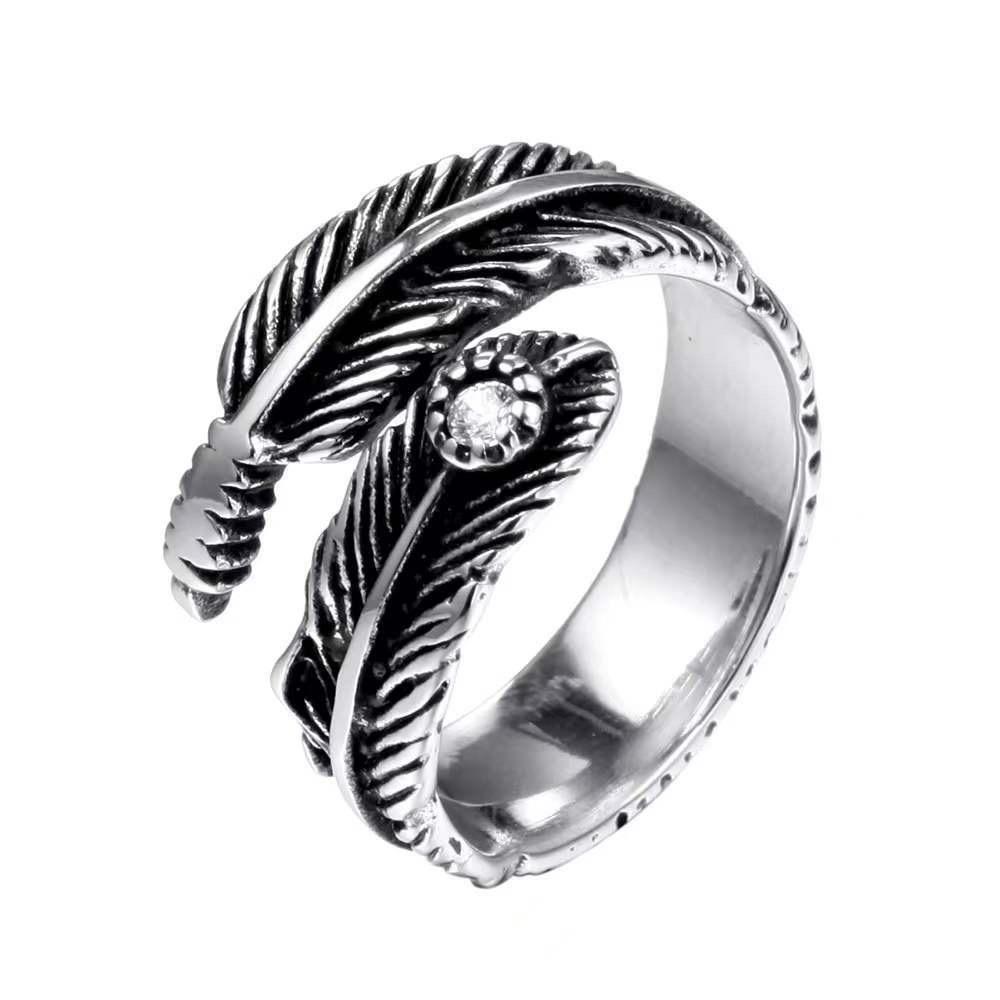 

Unisex Feather Ring 316L Stainless Steel Jewelry Punk Stones Ring Size 6-12 12