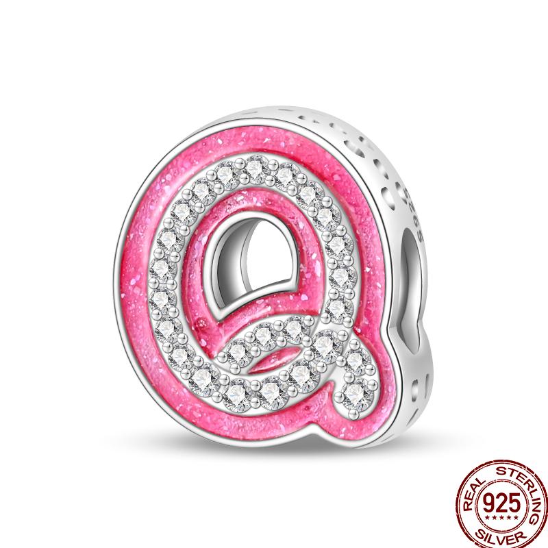 Copper Pink 26 Letters Valentine'S Day Gift Beads Suitable For Pan Original Bracelet Diy Birthday