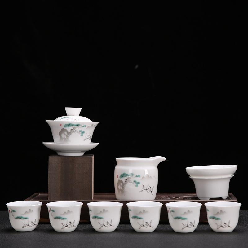 High White Porcelain Kung Fu Tea Set, Household Blue and White Ceramic Tea Maker, Cover Bowl Teacup, High-end Tea Set, Complete Set