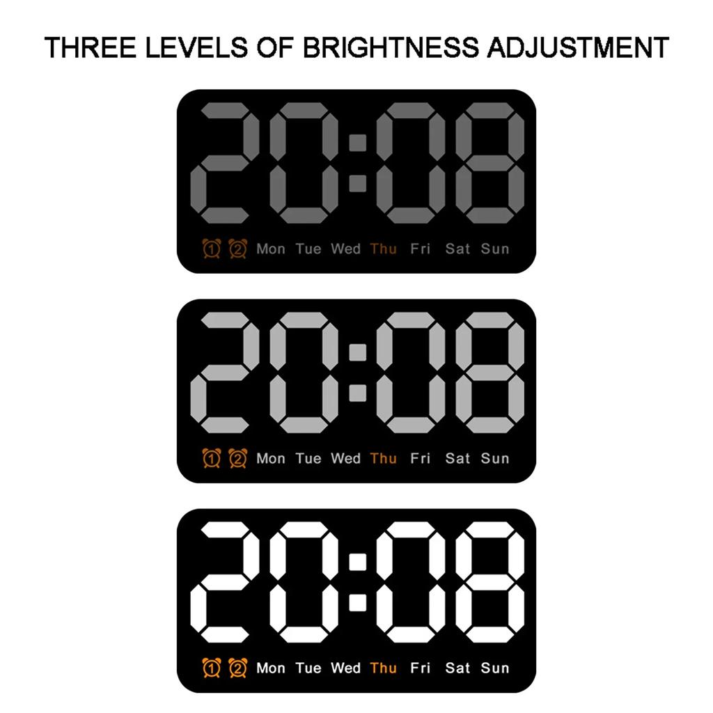 Electronic Wall Clock Temperature Date Table Clock Wall-mounted Dual Alarms Digital LED Clocks for Home Bedroom Voice Control