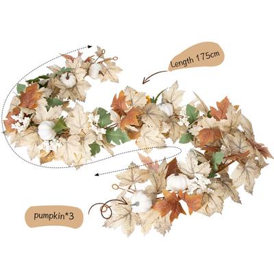 Artificial Maple Leaves Garland Pumpkin Fake Plants Autumn Fall Home Decoration Thanksgiving Halloween Christmas Wedding Decor
