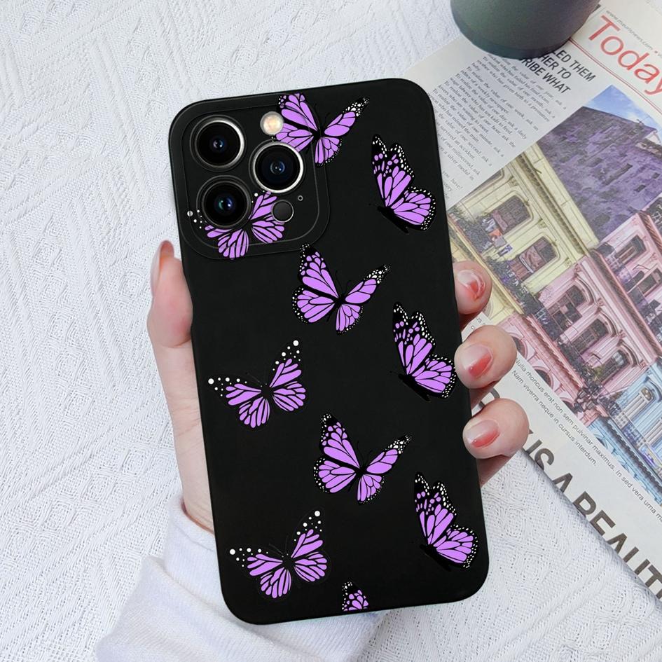 For Apple iPhone 6 7 8 11 12 13 14 15 Pro Max X XS XR SE Phone Case Liquid Soft Silicone Shockproof Cover Sunflower Butterfly For iPhone Shell Bumper