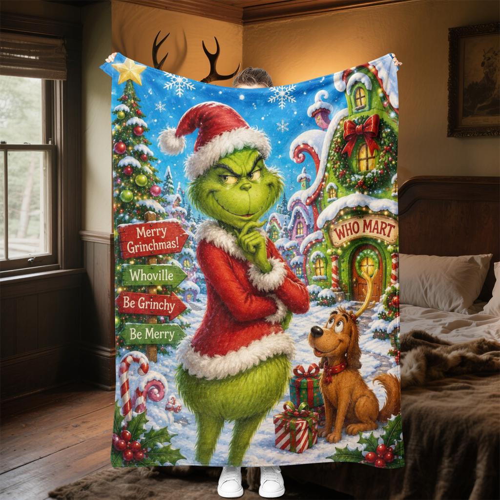 Christmas Gift Comedy Movie How the Grinch Stole Christmas blanket home warming, four season bed decoration sofa cover flannel throwing blanket K23