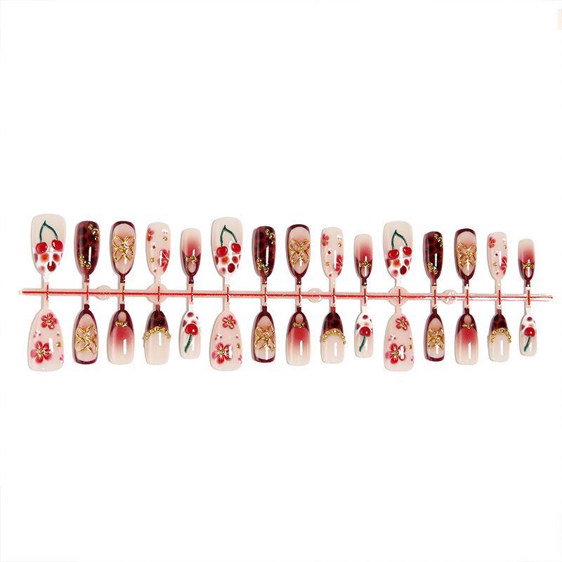 European Trend Almond-Shaped Wearable Nails: 3D Floral & Leopard Print with Gold Plating