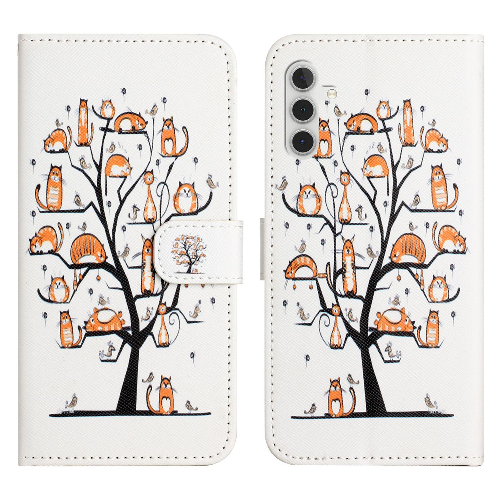 

For Samsung Galaxy A56 5G Case Pattern Print PU Leather Wallet Phone Cover Cross Texture Cat and Tree