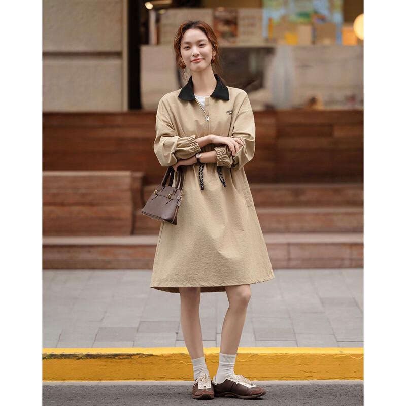 Demana Urban Style Color Block Seven-Point Sleeve Drawstring Dress