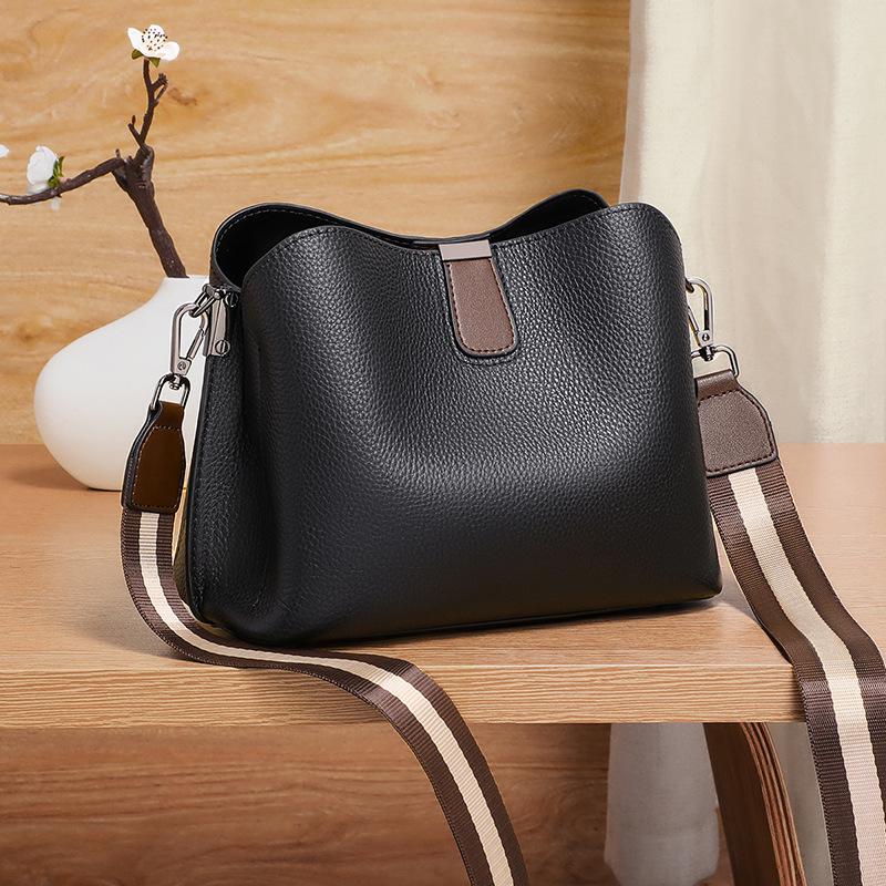 Women's 2026 New Style Genuine Leather Crossbody Bucket Bag - High-End Single Shoulder Bag
