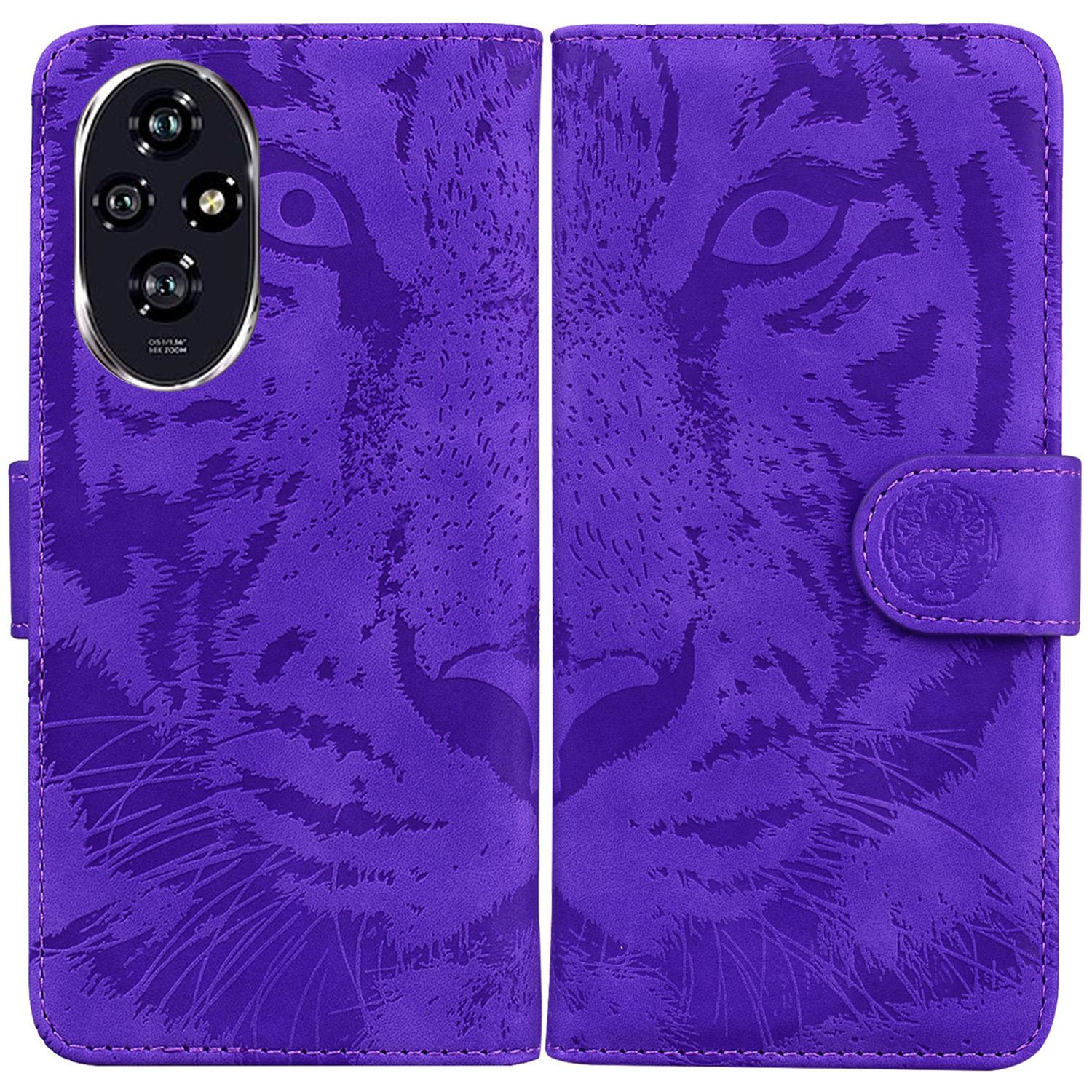 

For Honor 200 5G Case Tiger Imprint Leather Shockproof Wallet Phone Cover Purple