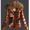 Women's Winter New Fashion Casual Slim Cotton Jacket Faux Fur Collar and Hooded Hooded Warm Jacket Coat Pu Leather Zipper
