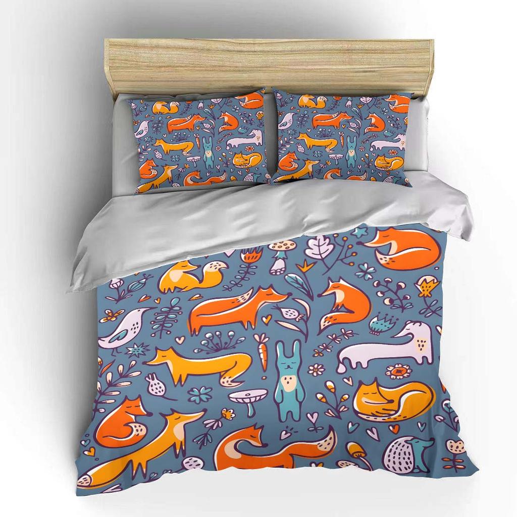 Tiere und Natur Illustration Druck Bettwäsche Set 1 Bettbezug 2 Kissenbezüge für Erwachsene und Kinder Luxus Geschenk Full Size