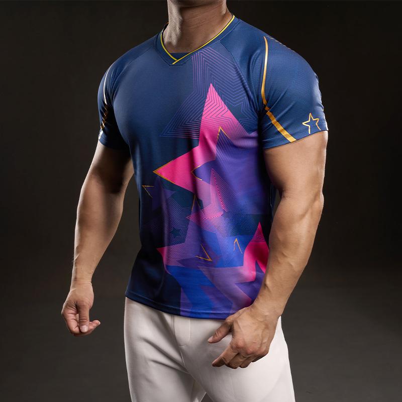 

897857A Summer American Style Casual Short-sleeved T-shirt Fashion Sports Slim Elastic Fitness Outdoor 4XL