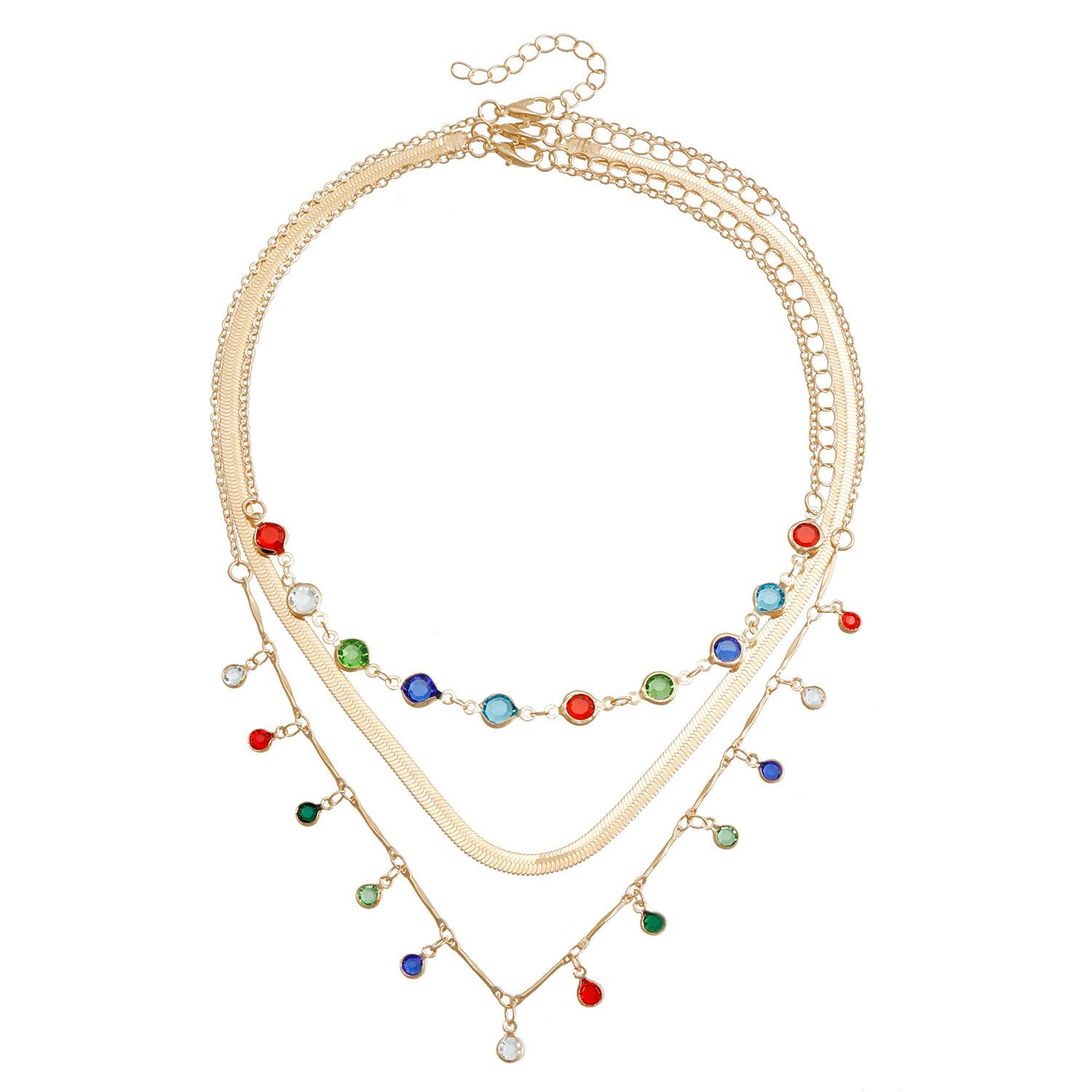 

Accessories Floral Rhinestones Butterfly Pendant Snake Chain Collarbone Chain Hawaiian Style Multi-Layer Necklace