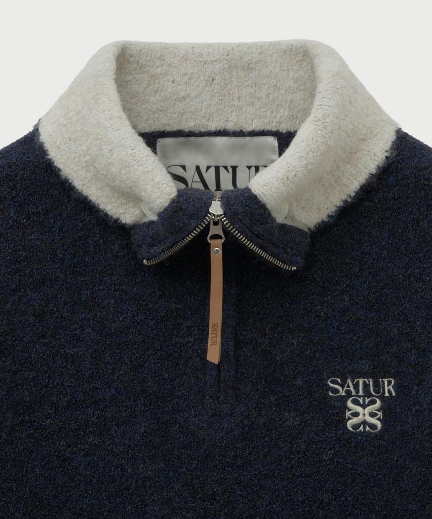 Seteo Fleece Half Neck Knit Zip-Up Navy