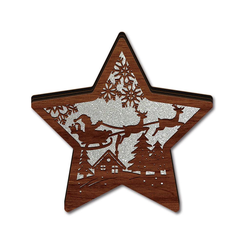 MZ1235 LED Glowing Wooden Christmas Tree Ornament