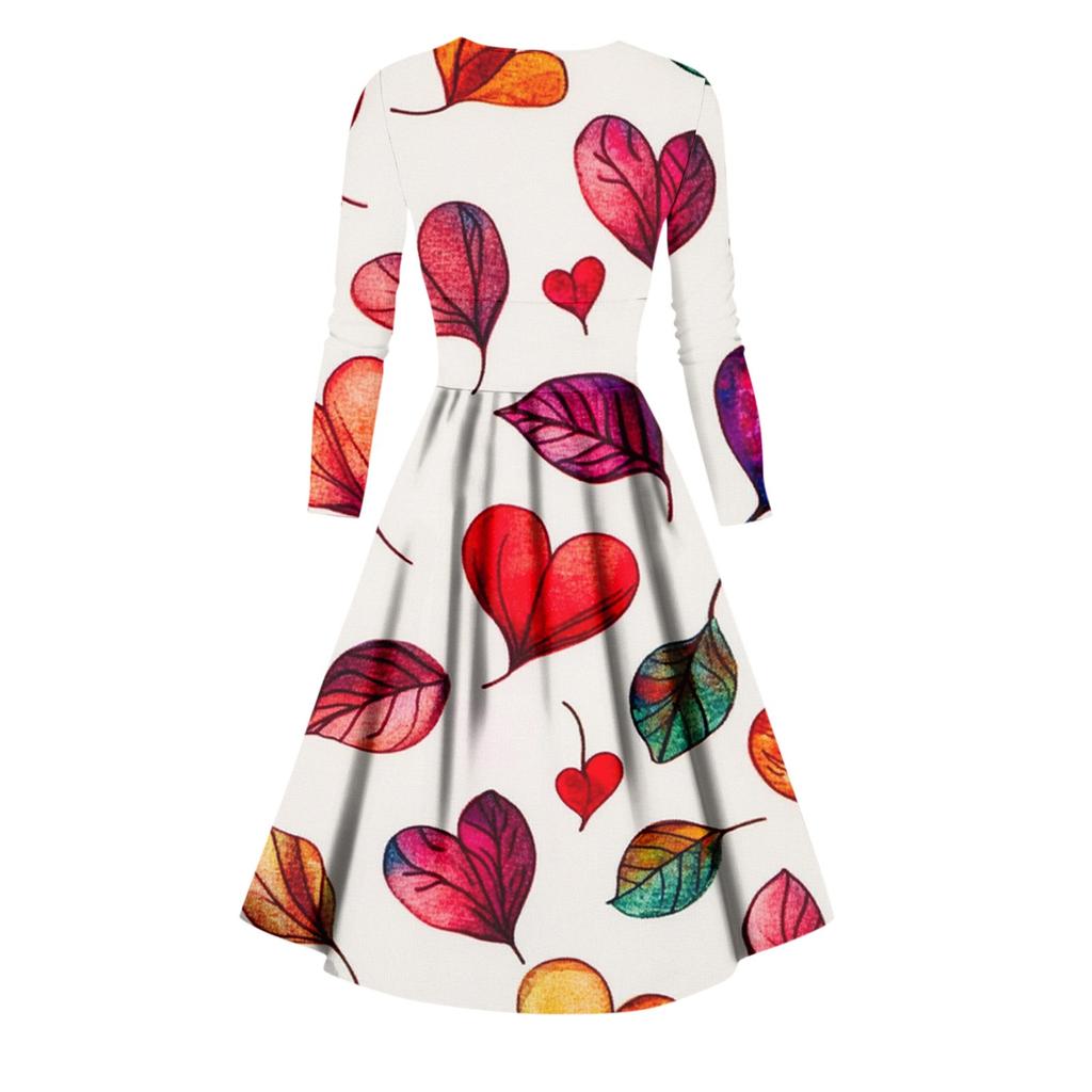 Damenmode Casual Valentinstag Print Langarm V-Ausschnitt Sexy Kleid