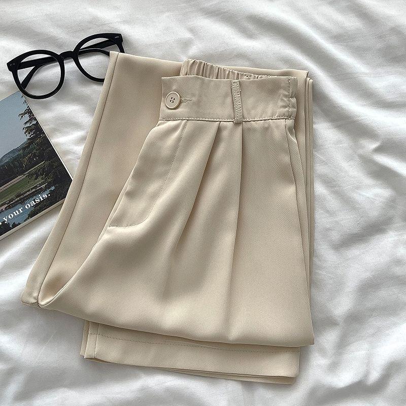 Pantalones Rectos Cropped de Cintura Alta para Mujer Primavera/Verano 2026 con Cintura Elástica Trasera
