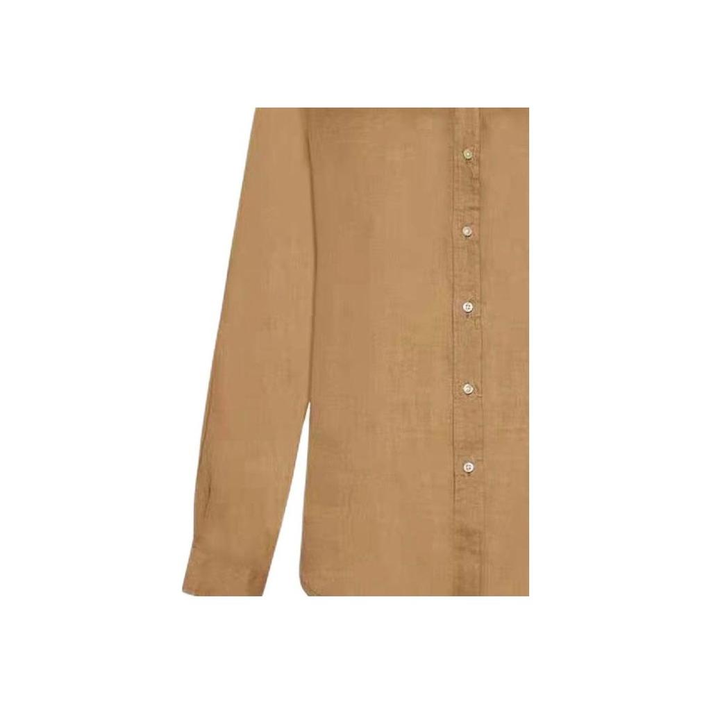 Polo Ralph Lauren Solid Color Polo Collar Logo Embroidered Single-Breasted Long Sleeve Shirt Men shirts Brown 710937402-001