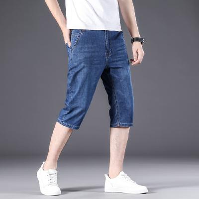 Sommer Dünne Denim Shorts Herren Cropped Hosen Locker Gerade Stretch Lässig 7/8-Hosen