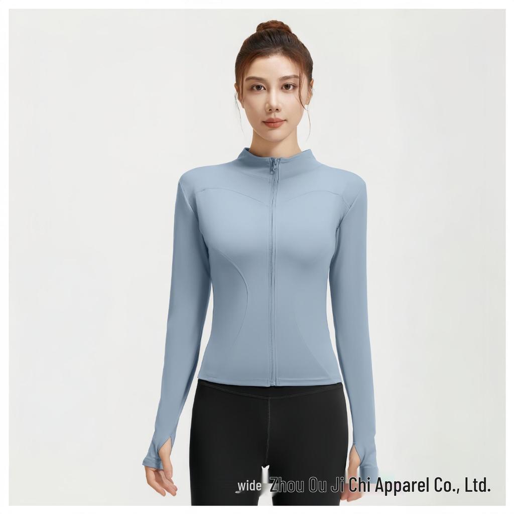 Giacca da Yoga da Donna Slim-Fit a Maniche Lunghe - Traspirante, ad Alta Elasticità, con Collo Alto, Top Fitness