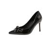 Fashion Sweet Bowknot Decoration Patent Leather Slip On Pumps Women 2025 Autumn Pointed Toe High Heel Pumps Fashion Party Dress Shoes