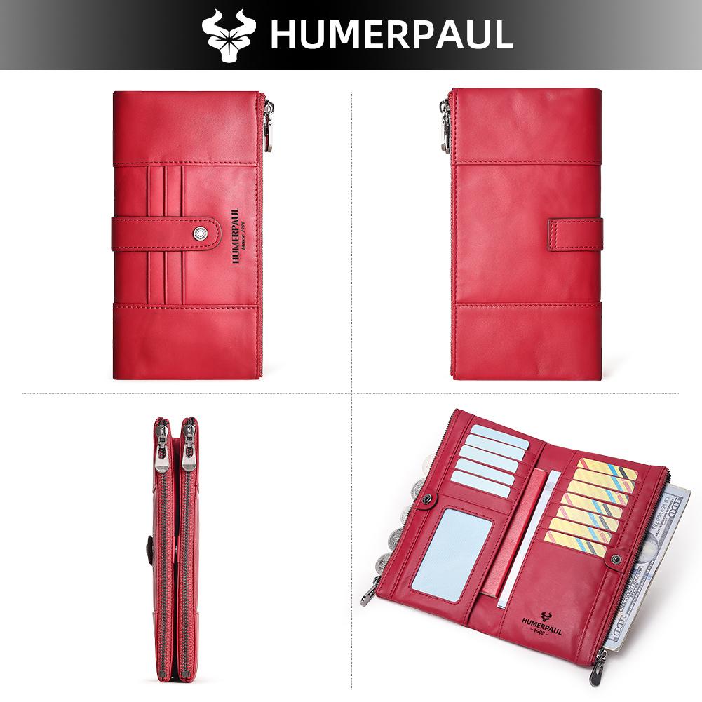 Humerpaul Women Leather Wallet Hand-held Wallet Large-capacity Multi-function First-layer Cowhide Wallet Folding Coin Purse