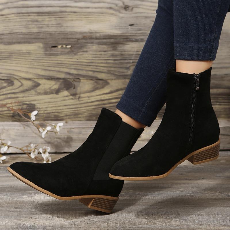 Autumn and winter new large size Martin boots women's British pointed thick heel side zipper women's short boots