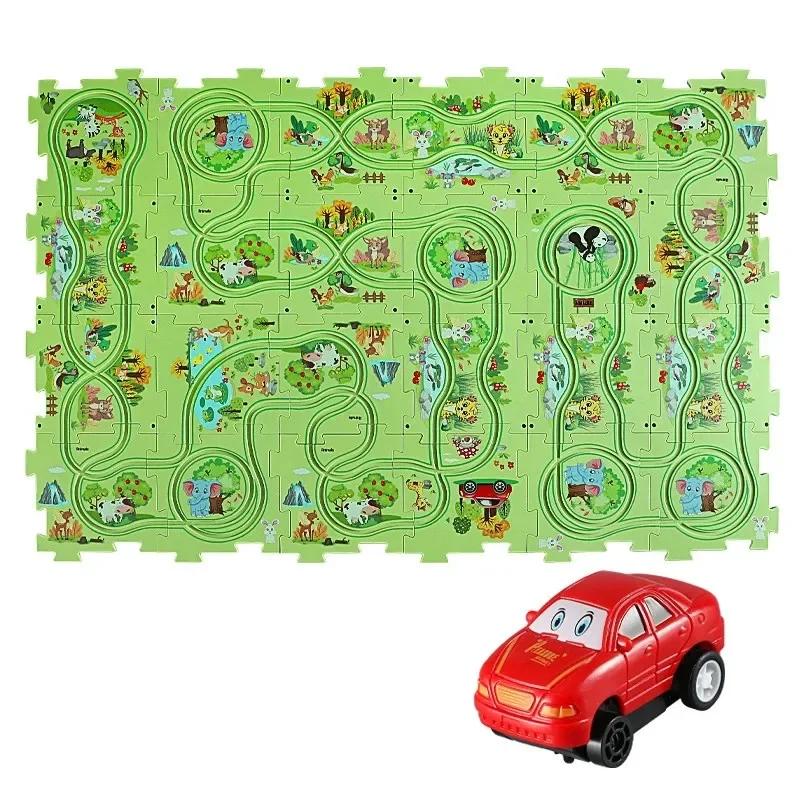 Non-Toxic Children Puzzle Electric Railroad Speeder Diy Assembly Electric Car Automatic Rail City Scene Construction Education Toy Gift