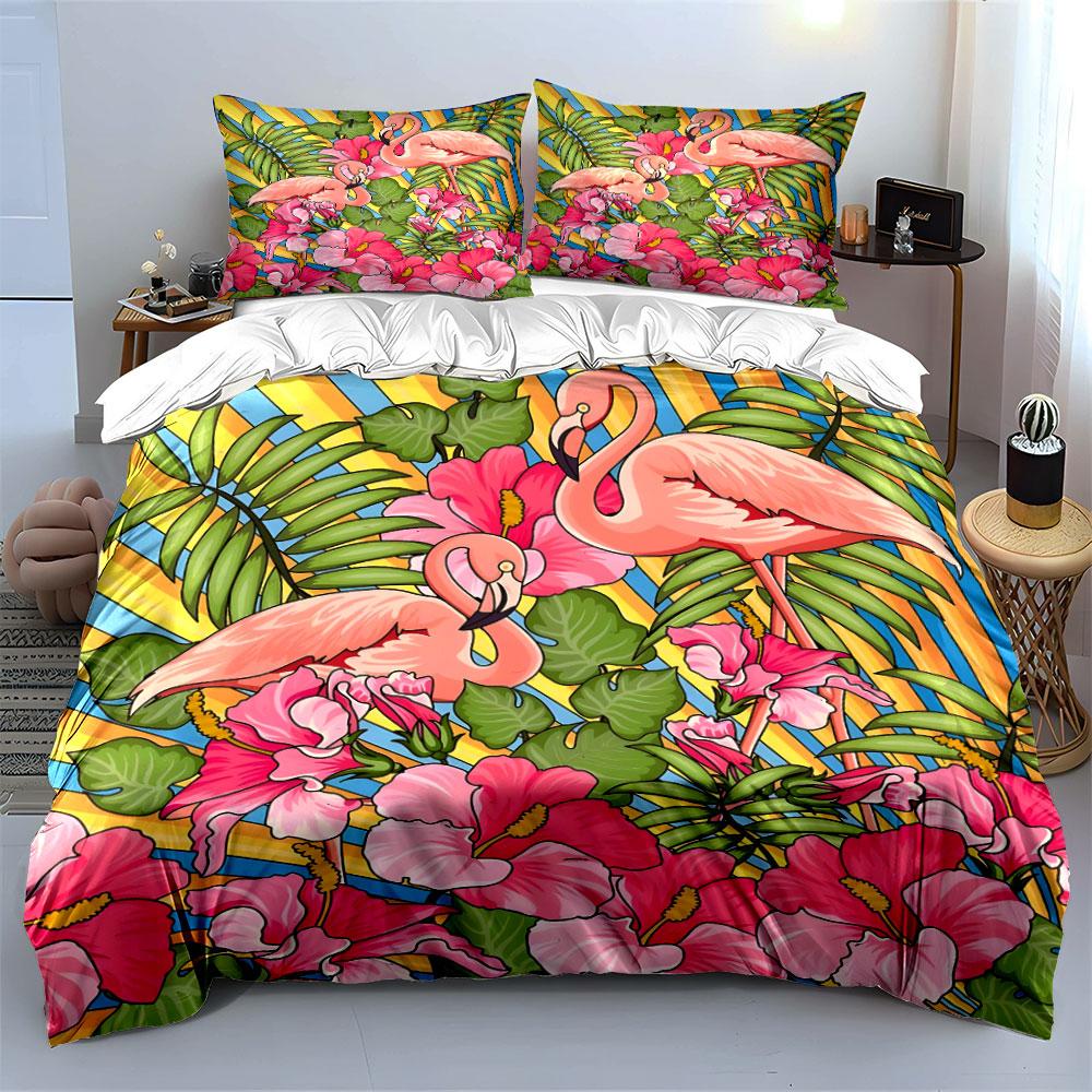 Tropical Flamingo Paradise Bedding Set Kid'S And Adults' Bedroom Decor, Exquisite Three-Piece Bedding Set Gift