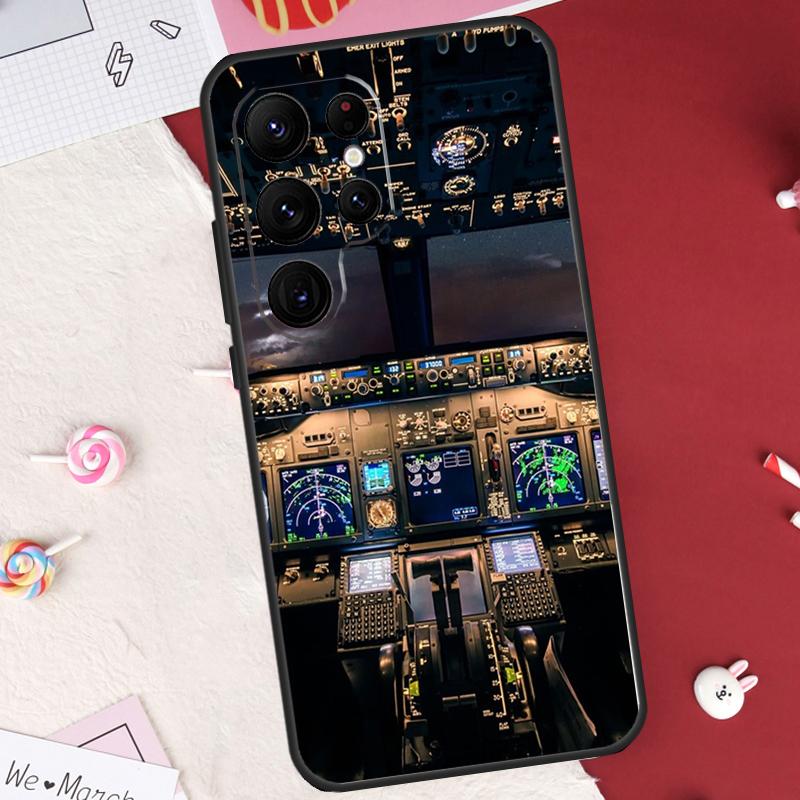 Cockpit-Schutzhülle mit Fluginstrumenten-Motiv für Samsung Galaxy S24 FE, S20 FE, S21, S22, S23, S25, S26 Ultra, S10 Plus, S25 FE