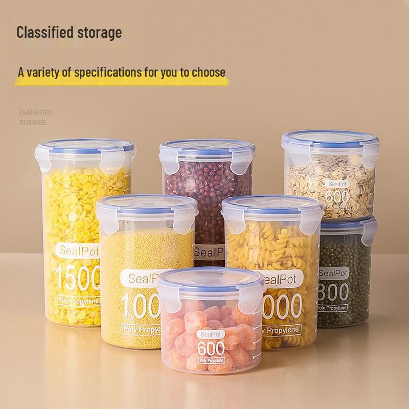 Transparent Large Sealed Food Storage Jar for Kitchen Grains and Cereals. 1 box of mixed grains storage container * 600ML