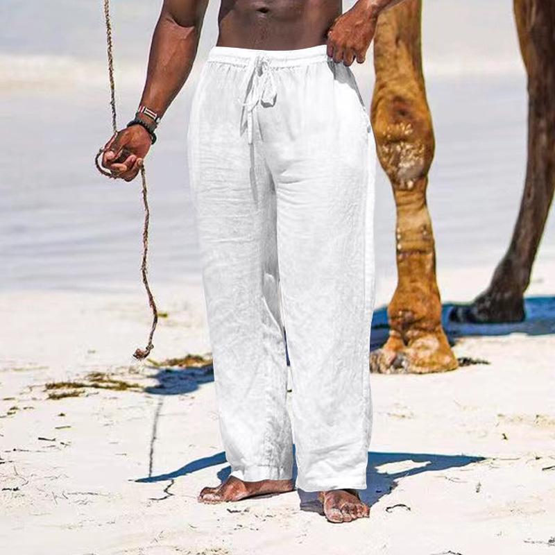 Summer Men's Straight Leg Pants Breathable Cotton and Linen Loose Casual Sports Trousers