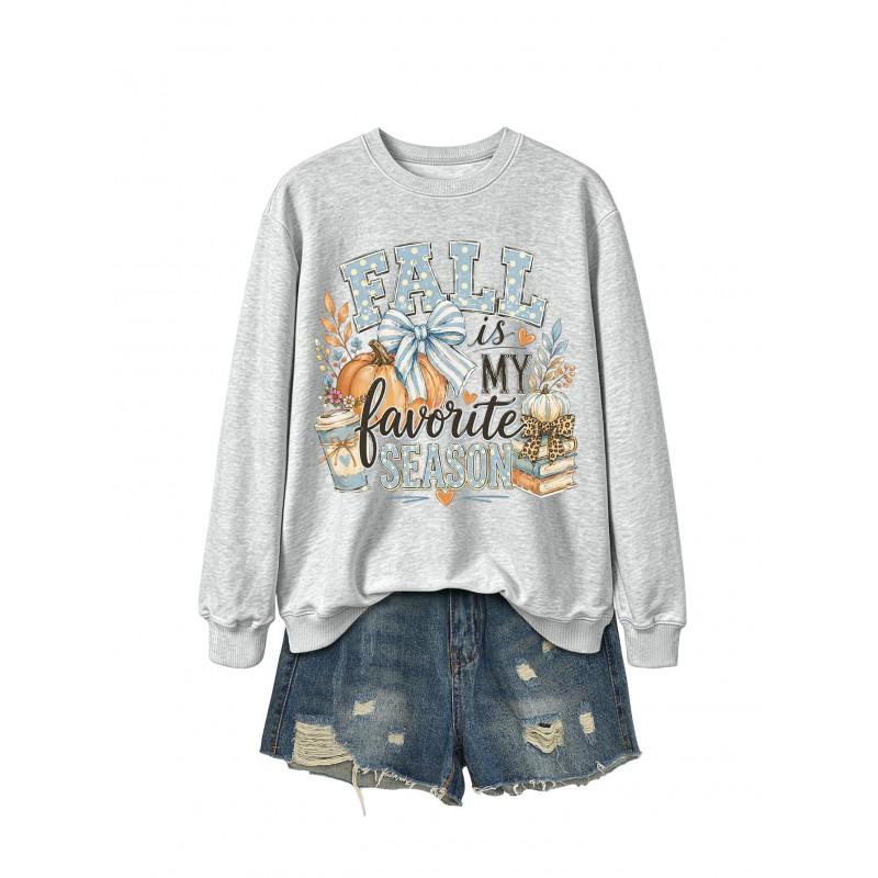 Womens Casual Fashion Bow Sweatshirt Printed Loose Fit Round Neck Long Sleeve Top