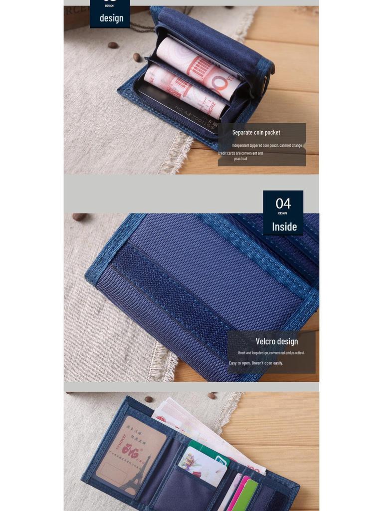 Men's 2025 Solid Color Korean Style Tri-fold Canvas Wallet & Coin Purse