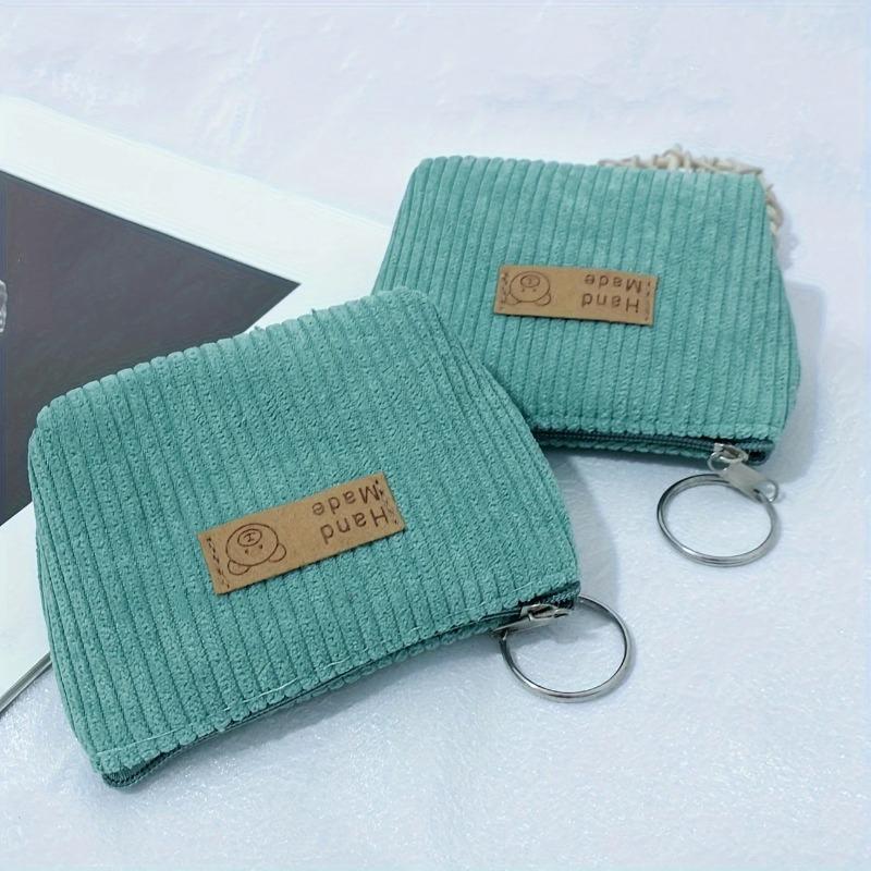 Corduroy Coin Purse Flannel Zipper Bag Cloth Label Striped Coin Bag Girl Small Wallet Storage Key Case