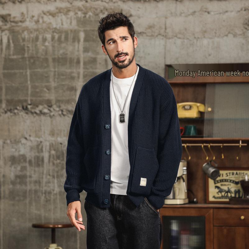 Мужской тяжелый шерстяной кардиган - Теплый, Повседневный, Большого размера для Осени/Зимы M